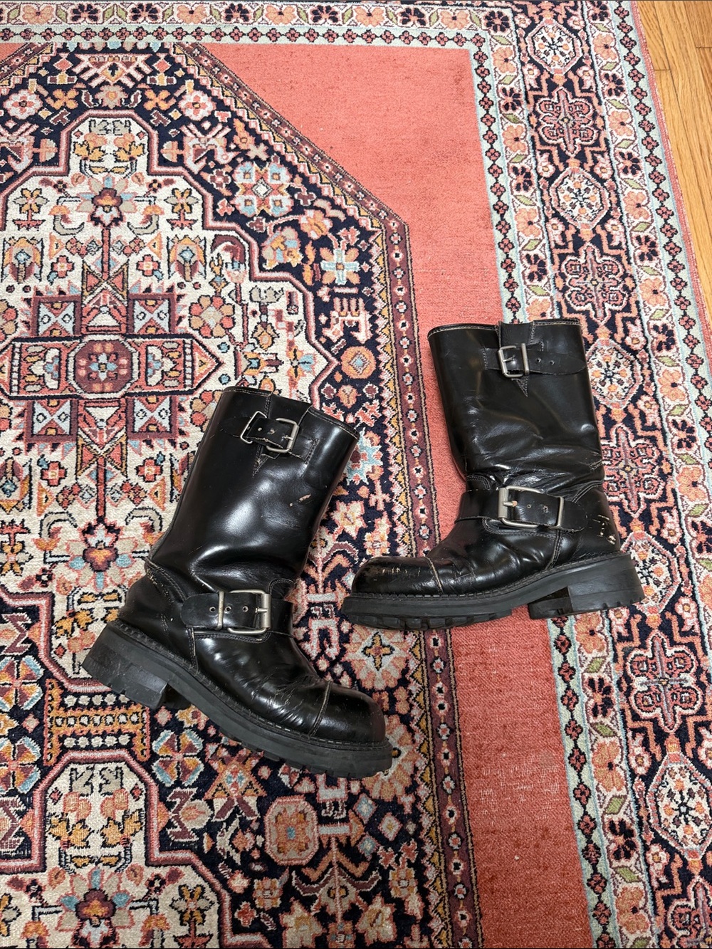 VTG Robert Wayne Melrose Leather Buckle Motorcycle Boots Size 7.5 Moto Steel Toe